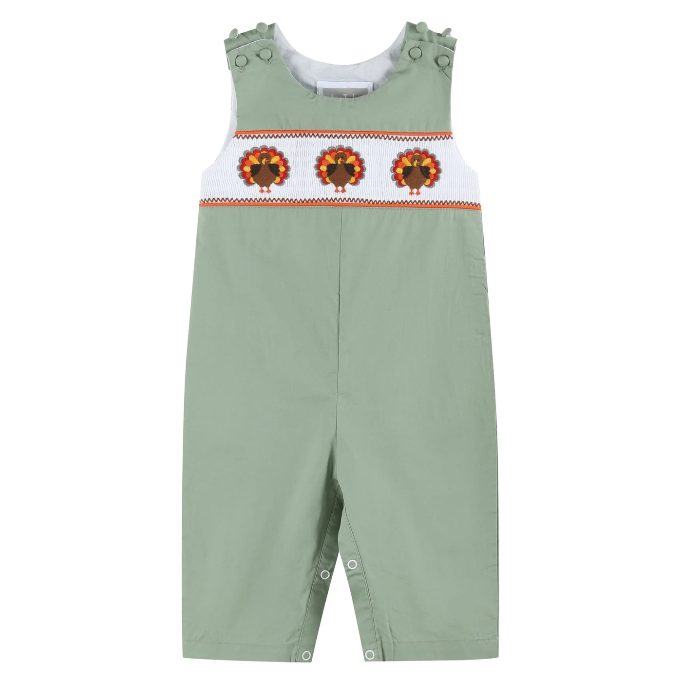 Sage Green Turkey Smocked Overalls