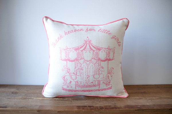 Thank Heaven for Little Girls Pillow + Light Pink Piping