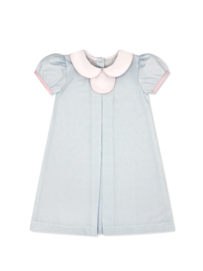 Lullaby Set- Timeless Tab Dress Baby Blue Mini Gingham