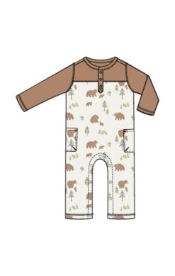 Angel Dear- Sweet Brown Bears - Romper W/ Contrast Sleeves