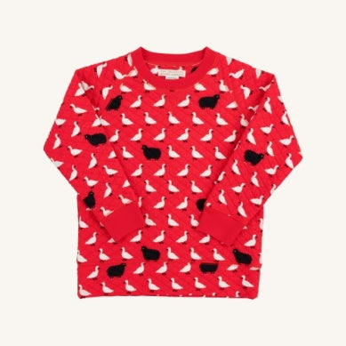 TBBC- Cassidy Comfy Crewneck-Quilted- Baa Baa Black Sheep/Richmond Red