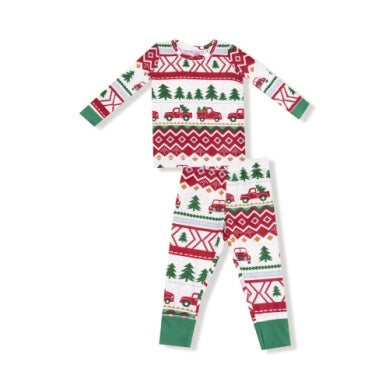 Angel Dear Red Truck Fair Isle 2pc PJ Set