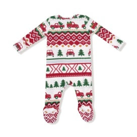 Angel Dear Red Truck Fair Isle Zipper Footie
