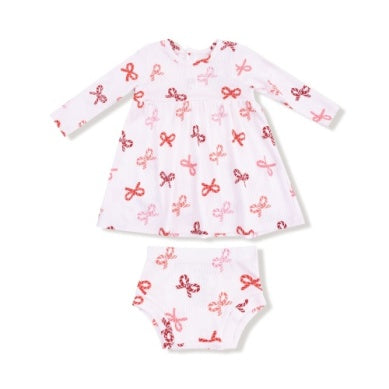 Angel Dear Candy Cane Bows Simple Dress & Bloomer Set
