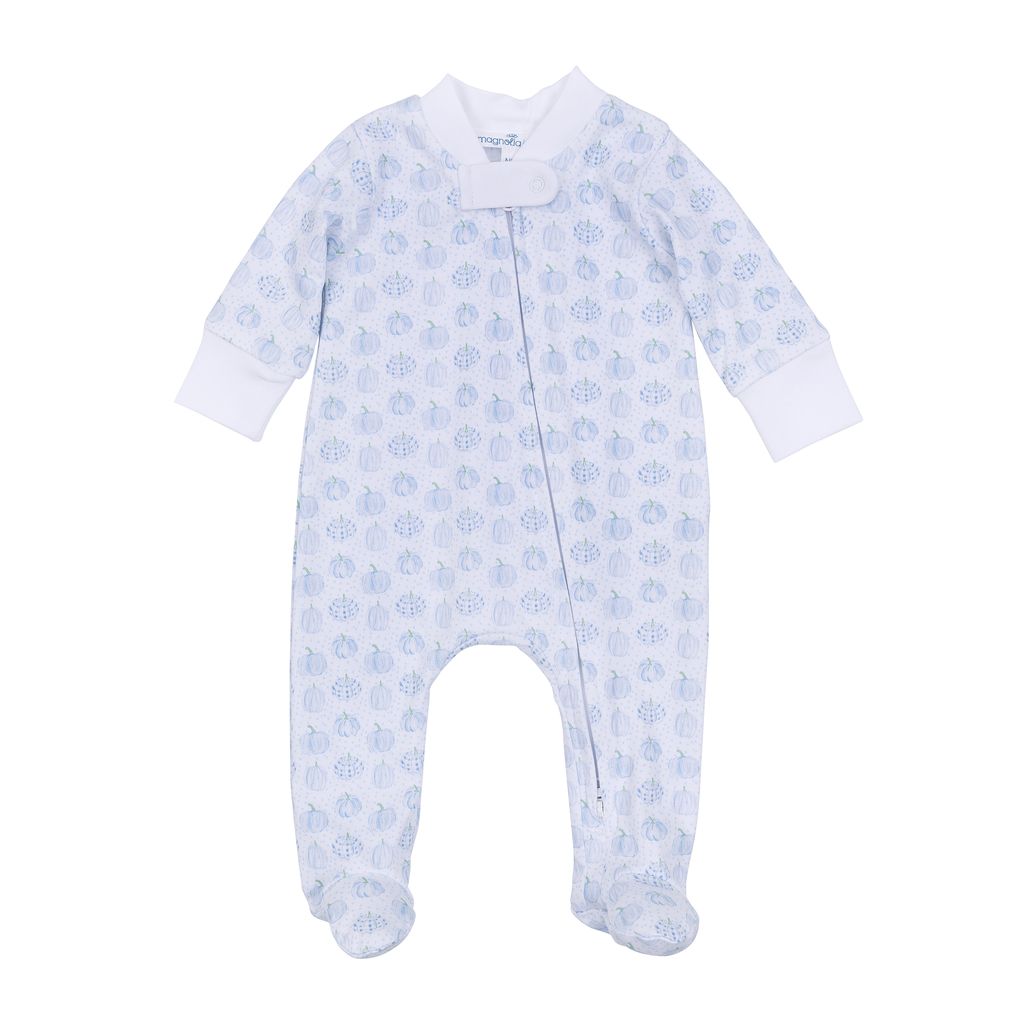 Magnolia Baby- Precious Pumpkins Printed Zipper Footie- Light Blue