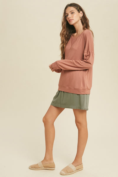 French Terry Knit Top with Ribbed Detail
