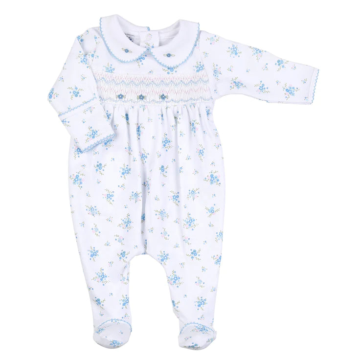 SAMANTHA'S CLASSICS SMOCKED PRINTED COLLARED GIRL FOOTIE