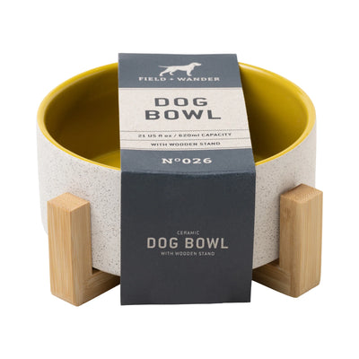 Ceramic Dog Bowl with Wooden Stand - Whine & Dine
