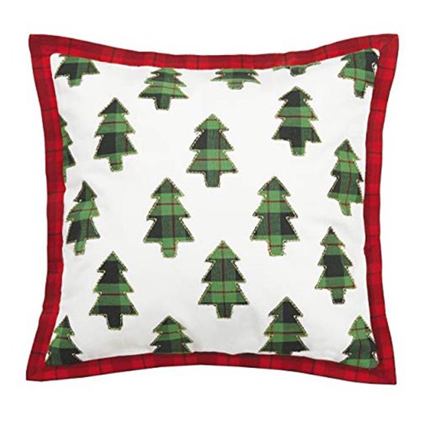 Plaid Trees Applique Embroidered Pillow