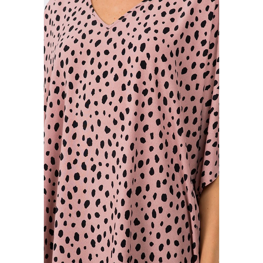 Oversize V-Neck Top- Ash Rose/ Black Dot