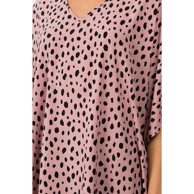 Oversize V-Neck Top- Ash Rose/ Black Dot