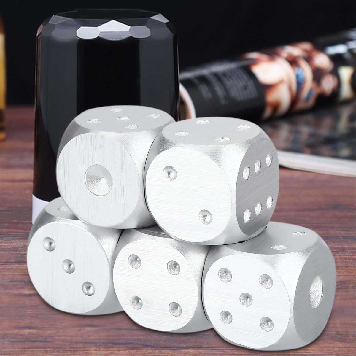 Silver Brushed Stainless Dice Set