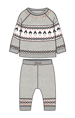 Girls Fair Isle Penguin Sweater Set