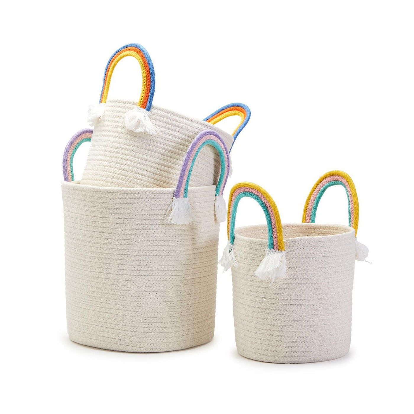Rainbow Handle 3pc  Hand-Crafted Rope Baskets