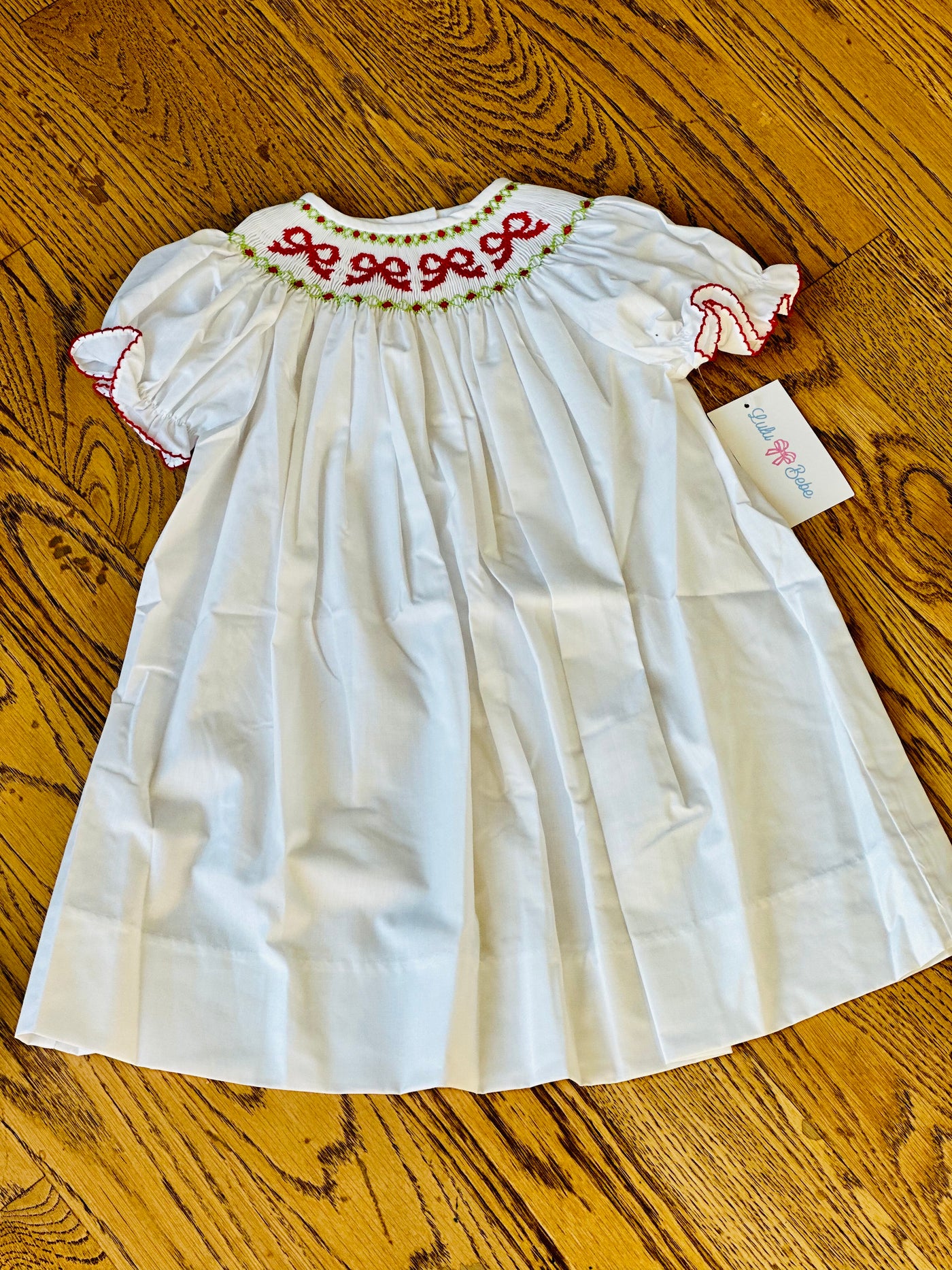 Smocked Bishop Dress w/ Red Holiday Bow