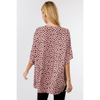 Oversize V-Neck Top- Ash Rose/ Black Dot