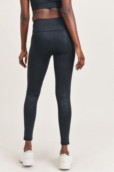 Dark Marble Foil Print High Waited Leggings