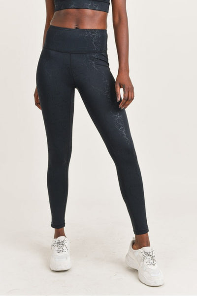 Dark Marble Foil Print High Waited Leggings
