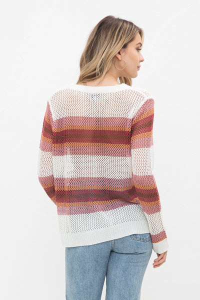 Gradient Striped Open Knit Pullover