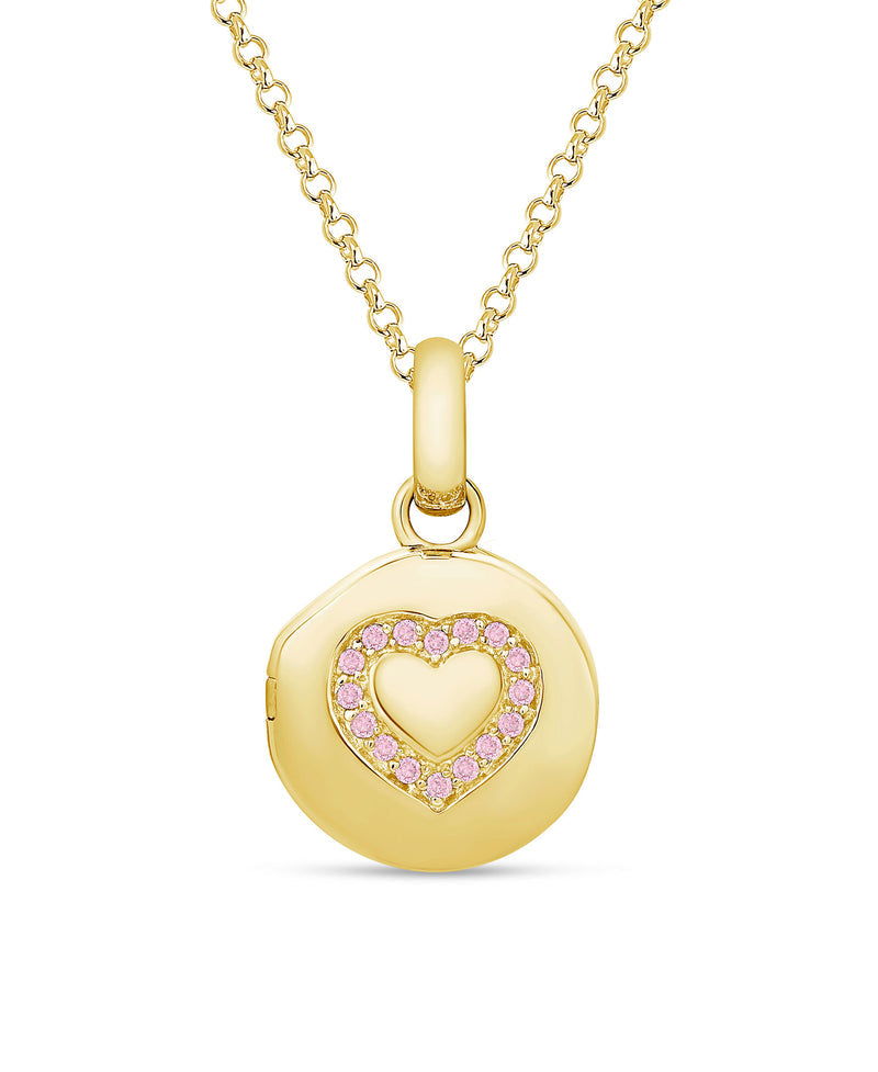 Pink CZ Heart Locket in 18k Gold over Sterling Silver