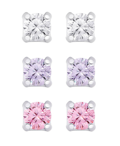 CZ Studs set in Sterling Silver (White, Lavender and Pink)