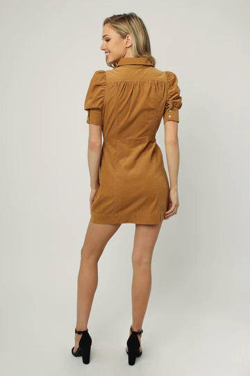 ADELINE BUTTON DOWN DRESS DARK TAN