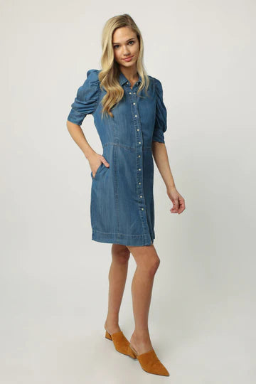 ADELINE SHORT SLEEVE DENIM DRESS IMPERIAL BLUE