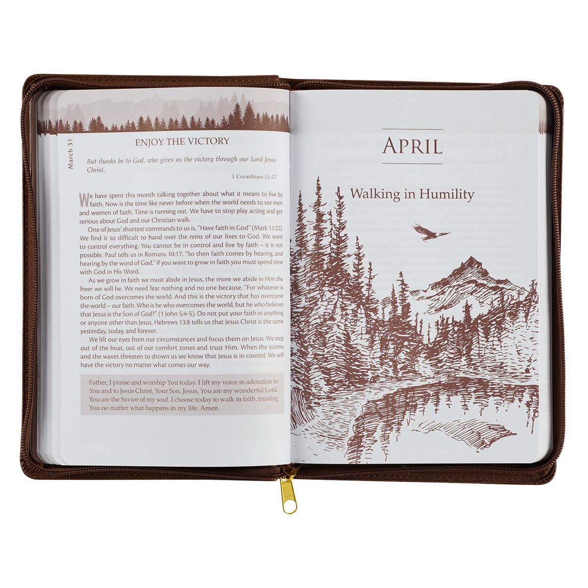 In Quietness and Trust Brown Zippered Faux Leather Daily Devotional