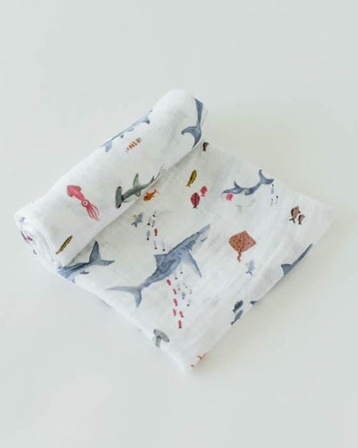 Cotton Muslin Swaddle Single- Shark