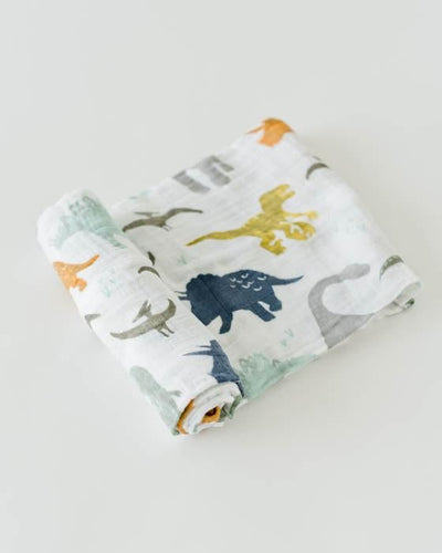 Cotton Muslin Swaddle Single- Dino Friends