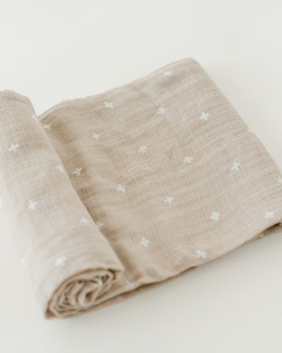 Cotton Muslin Swaddle Single- Taupe Cross