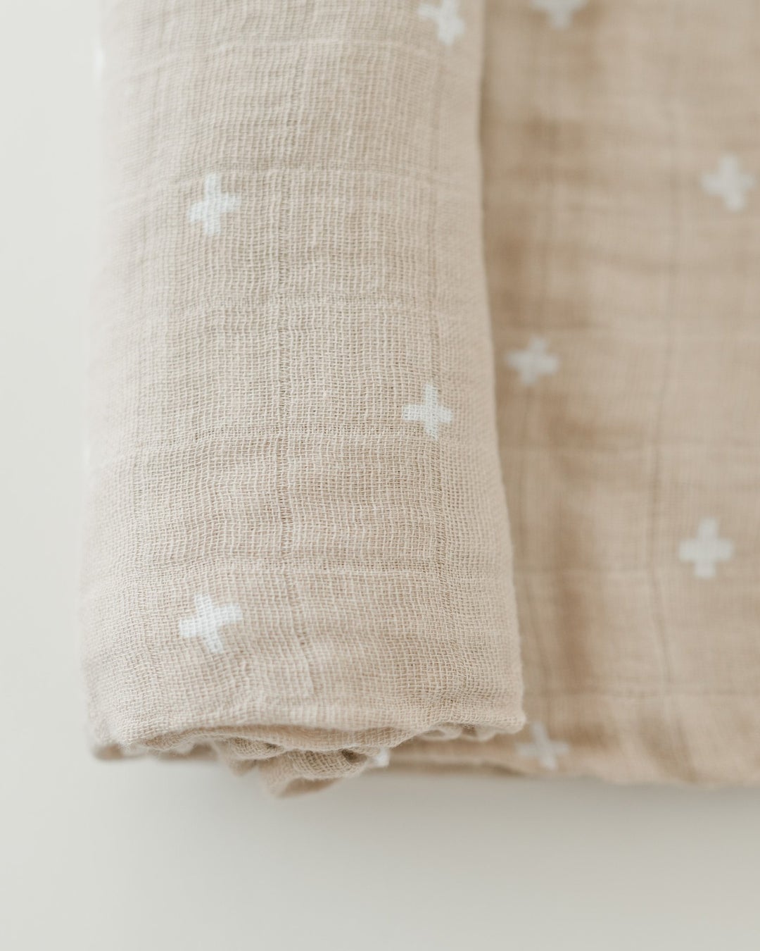 Cotton Muslin Swaddle Single- Taupe Cross