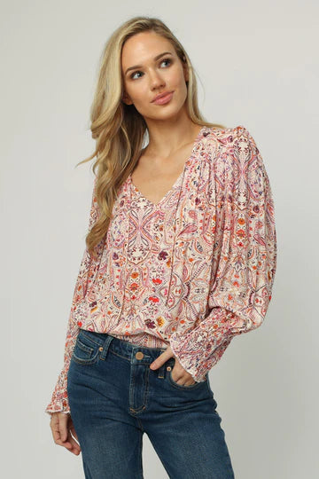 AMELIA V-NECK LONG SLEEVE SHIRT BERRY MANDELA