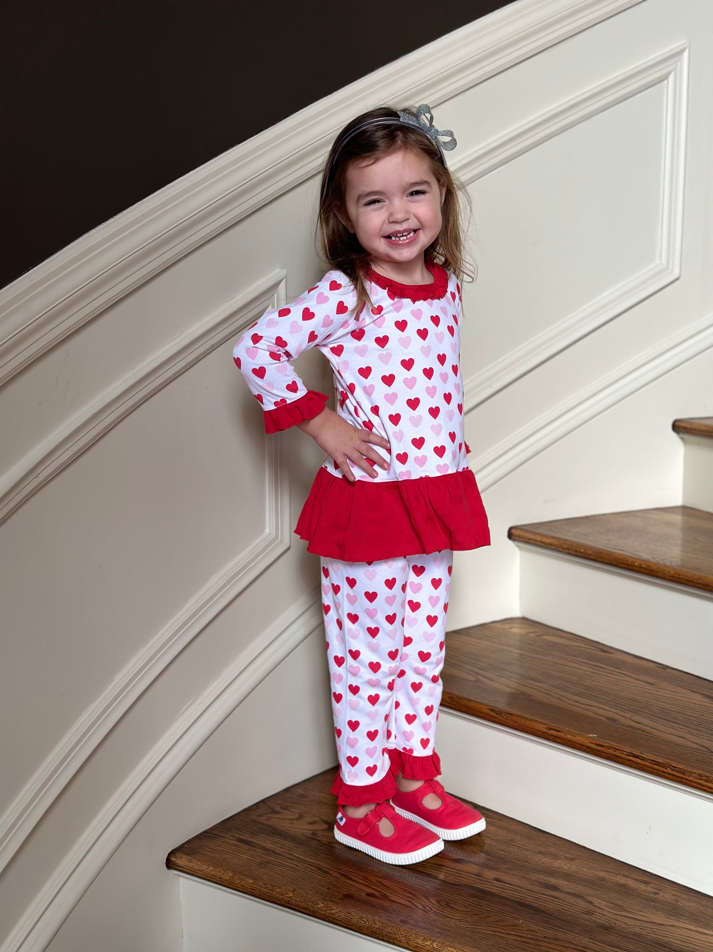 HEART TO HEART PRINTED RUFFLE TODDLER 2PC PANT SET