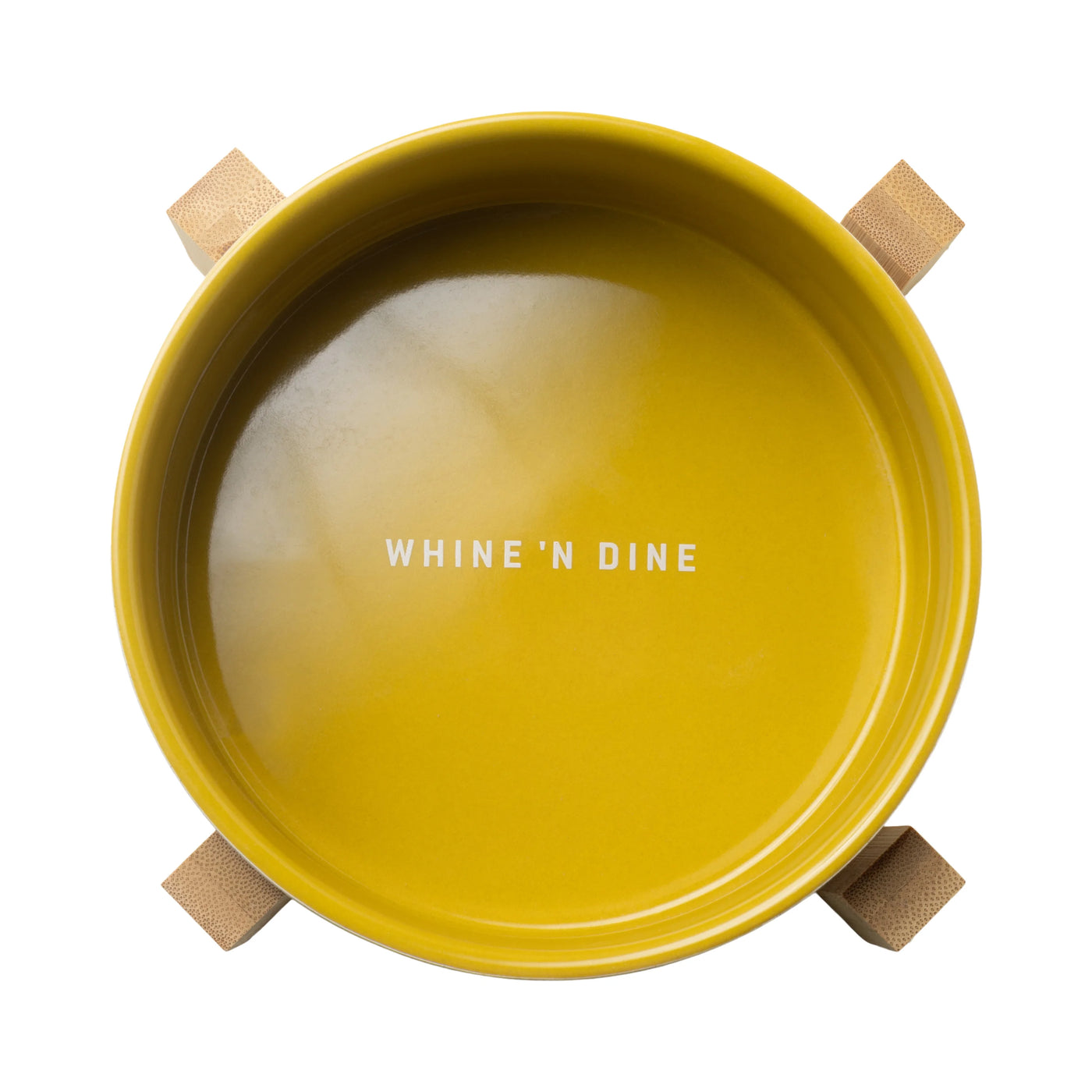 Ceramic Dog Bowl with Wooden Stand - Whine & Dine