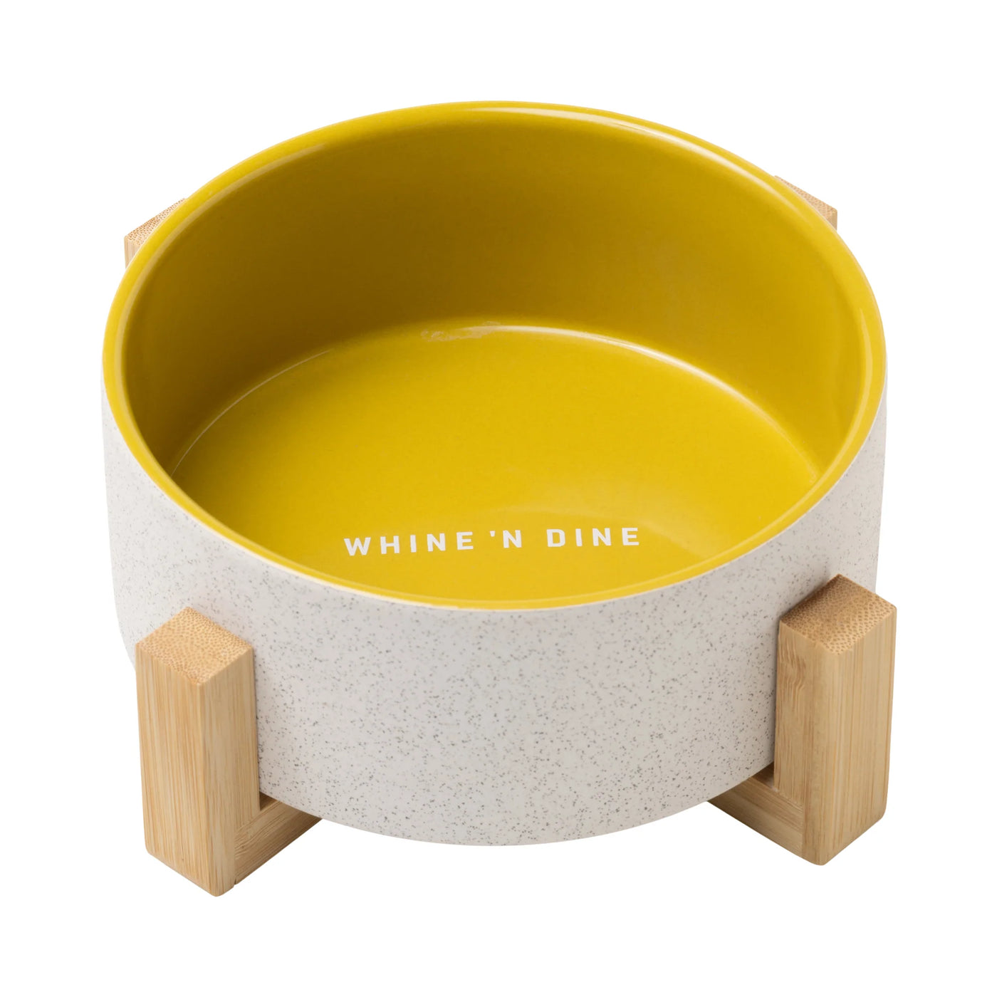 Ceramic Dog Bowl with Wooden Stand - Whine & Dine