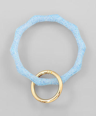 Blue Glitter Bamboo Silicone Key Ring Bracelet