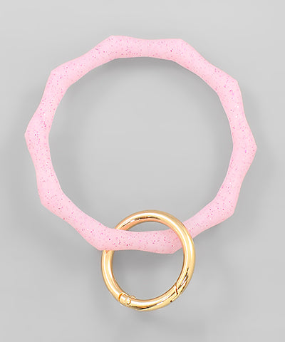 Pink Glitter Bamboo Silicone Key Ring Bracelet