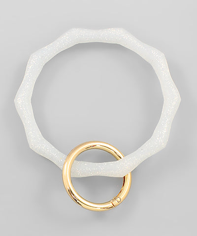 Silver Glitter Bamboo Silicone Key Ring Bracelet