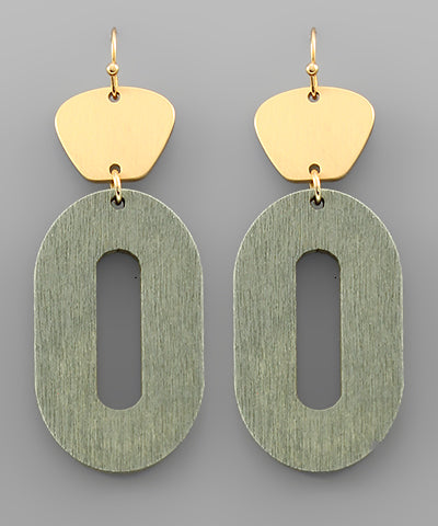Dark Mint Oval Wood Earrings