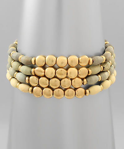 Gray 4 Row Wood Bead Bracelet