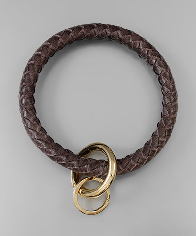 Gray Leather Key Ring Bracelet