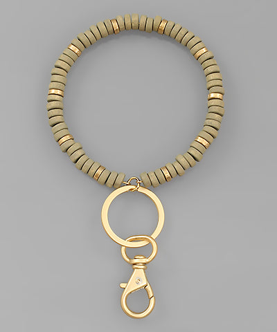 Gray Wood Bead Key Chain Bracelet
