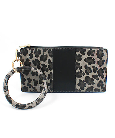Leopard Leather Pouch Keychain