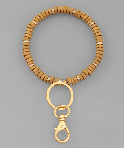 Light Brown Wood Bead Key Chain Bracelet