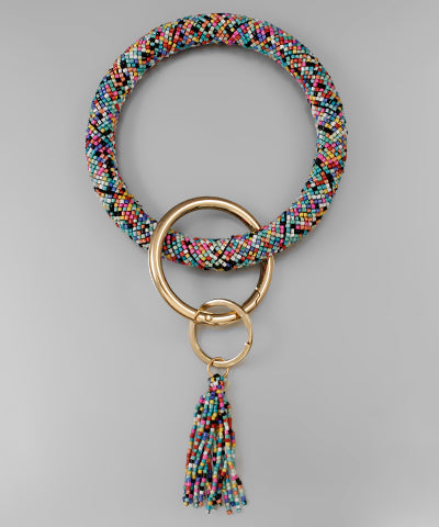 Multi Color Patterned Bead Key Ring Bracelet