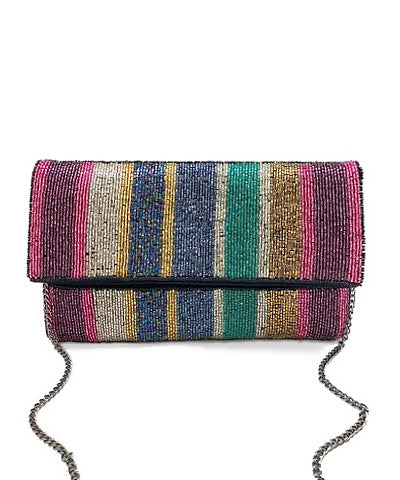 Multi Color Striped Beaded Clutch