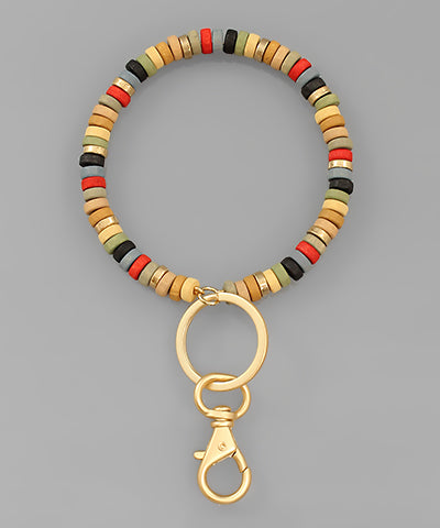 Multi Color Wood Bead Key Chain Bracelet