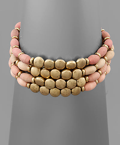 Peach 4 Row Wood Bead Bracelet