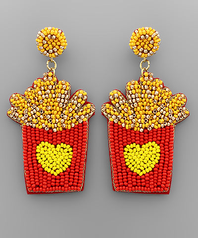 Red Bead French Fries Earrings